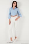 Pamuk Karışımlı Slim Fit Uzun Kollu Crop Kadın Gömlek 6777336 BEBE MAVİ