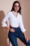 Pamuk Karışımlı Slim Fit Uzun Kollu Crop Kadın Gömlek 6777336 BEYAZ
