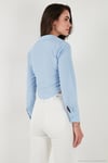 Pamuk Karışımlı Slim Fit Uzun Kollu Crop Kadın Gömlek 6777336 BEBE MAVİ
