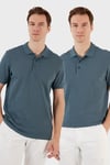 Pamuk Regular Fit Düğmeli 2'li Paket Erkek Polo Yaka T Shirt 5902127S2 Petrol-Petrol