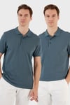 Pamuk Regular Fit Düğmeli 2'li Paket Erkek Polo Yaka T Shirt 5902127S2 Petrol-Petrol