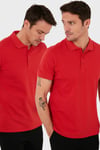 Pamuk Regular Fit Düğmeli 2'li Paket Erkek Polo Yaka T Shirt 5902127S2 Kırmızı-Kırmızı
