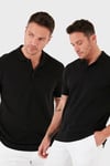 Pamuk Regular Fit Düğmeli 2'li Paket Erkek Polo Yaka T Shirt 5902127S2 SİYAH-SİYAH