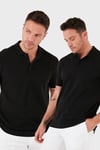 Pamuk Regular Fit Düğmeli 2'li Paket Erkek Polo Yaka T Shirt 5902127S2 SİYAH-SİYAH