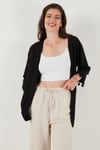Pamuk ve Keten Karışımlı Püskül Detaylı Regular Fit Uzun Kimono Kadın Hırka 5869015 SİYAH