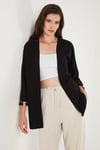 Pamuk ve Keten Karışımlı Püskül Detaylı Regular Fit Uzun Kimono Kadın Hırka 5869015 SİYAH