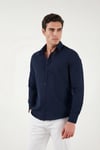 Pamuk ve Keten Karışımlı Regular Fit Klasik Yaka Uzun Kollu Erkek Gömlek CF26S1210134 LACİVERT