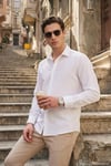 Pamuk ve Keten Karışımlı Regular Fit Klasik Yaka Uzun Kollu Erkek Gömlek CF26S1210134 BEYAZ