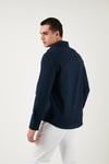 Pamuk ve Keten Karışımlı Regular Fit Klasik Yaka Uzun Kollu Erkek Gömlek CF26S1210134 LACİVERT