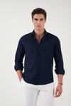Pamuk ve Keten Karışımlı Regular Fit Klasik Yaka Uzun Kollu Erkek Gömlek CF26S1210134 LACİVERT