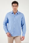 Pamuk ve Keten Karışımlı Regular Fit Klasik Yaka Uzun Kollu Erkek Gömlek CF26S1210134 MAVİ