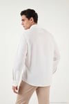Pamuk ve Keten Karışımlı Regular Fit Klasik Yaka Uzun Kollu Erkek Gömlek CF26S1210134 BEYAZ