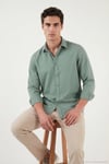 Pamuk ve Keten Karışımlı Regular Fit Klasik Yaka Uzun Kollu Erkek Gömlek CF26S1210134 HAKİ