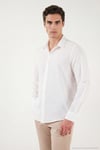 Pamuk ve Keten Karışımlı Regular Fit Klasik Yaka Uzun Kollu Erkek Gömlek CF26S1210134 BEYAZ