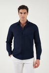 Pamuk ve Keten Karışımlı Regular Fit Klasik Yaka Uzun Kollu Erkek Gömlek CF26S1210134 LACİVERT