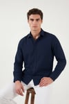 Pamuk ve Keten Karışımlı Regular Fit Klasik Yaka Uzun Kollu Erkek Gömlek CF26S1210134 LACİVERT