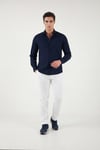 Pamuk ve Keten Karışımlı Regular Fit Klasik Yaka Uzun Kollu Erkek Gömlek CF26S1210134 LACİVERT