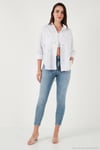 Pamuk ve Keten Karışımlı Regular Fit Kalp Baskılı Kadın Gömlek 6779932 BEYAZ-MAVİ