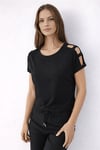 Pamuk ve Modal Karışımlı Omuz Detaylı Kadın T Shirt 26Y0195K1 SİYAH
