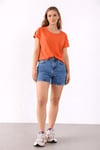 Pamuk ve Modal Karışımlı Omuz Detaylı Kadın T Shirt 26Y0195K1 KORAL