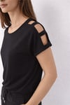 Pamuk ve Modal Karışımlı Omuz Detaylı Kadın T Shirt 26Y0195K1 SİYAH
