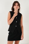 Pamuk ve Yün Karışımlı Slim Fit Bisiklet Yaka Tüvit Kadın Yelek 611YE00059 SİYAH