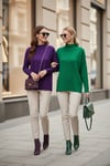 Pamuklu Arkası Uzun Dik Yaka 2'li Paket Triko Kadın Kazak 4615002S2 Benetton-Mor