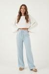 Pamuklu Bağlamalı Relaxed Fit Yüksek Bel Geniş Paça Müslin Kadın Pantolon 5866663 MAVİ