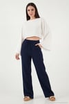 Pamuklu Bağlamalı Relaxed Fit Yüksek Bel Geniş Paça Müslin Kadın Pantolon 5866663 LACİVERT
