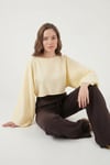 Pamuklu Bağlamalı Relaxed Fit Yüksek Bel Geniş Paça Müslin Kadın Pantolon 5866663 KAHVE