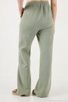 Pamuklu Bağlamalı Relaxed Fit Yüksek Bel Geniş Paça Müslin Kadın Pantolon 5866663 Olive