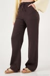 Pamuklu Bağlamalı Relaxed Fit Yüksek Bel Geniş Paça Müslin Kadın Pantolon 5866663 KAHVE