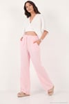 Pamuklu Bağlamalı Relaxed Fit Yüksek Bel Geniş Paça Müslin Kadın Pantolon 5866663 PEMBE