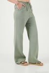 Pamuklu Bağlamalı Relaxed Fit Yüksek Bel Geniş Paça Müslin Kadın Pantolon 5866663 Olive
