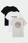 Pamuklu Baskılı 3'lü Paket Erkek T Shirt 541S3 Siyah-Beyaz-Açık Melanj