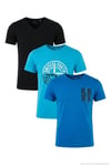 Pamuklu Baskılı 3'lü Paket Erkek T Shirt 541S3 Siyah-Parlıament-Açık Mavi