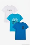 Pamuklu Baskılı 3'lü Paket Erkek T Shirt 541S3 Parlıament-Beyaz-Açık Mavi