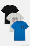 Pamuklu Baskılı 3'lü Paket Erkek T Shirt 541S3 Siyah-Parlıament-Açık Melanj