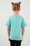 Pamuklu Baskılı Kolları Fırfırlı Bisiklet Yaka Kız Çocuk T Shirt 6211019 MİNT