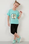 Pamuklu Baskılı Kolları Fırfırlı Bisiklet Yaka Kız Çocuk T Shirt 6211019 MİNT