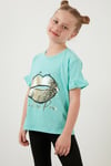 Pamuklu Baskılı Kolları Fırfırlı Bisiklet Yaka Kız Çocuk T Shirt 6211019 MİNT