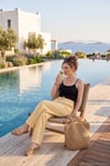 Pamuklu Belden Bağlamalı Yüksek Bel Geniş Paça Cepli Regular Fit Kadın Pantolon 668YP4760 SARI