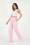 Pamuklu Belden Bağlamalı Yüksek Bel Geniş Paça Cepli Regular Fit Kadın Pantolon 668YP4760 PEMBE