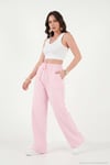 Pamuklu Belden Bağlamalı Yüksek Bel Geniş Paça Cepli Regular Fit Kadın Pantolon 668YP4760 PEMBE
