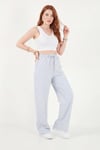 Pamuklu Belden Bağlamalı Yüksek Bel Geniş Paça Cepli Regular Fit Kadın Pantolon 668YP4760 BEBE MAVİ