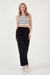 Pamuklu Belden Bağlamalı Yüksek Bel Geniş Paça Cepli Regular Fit Kadın Pantolon 668YP4760 SİYAH