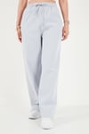 Pamuklu Belden Bağlamalı Yüksek Bel Geniş Paça Cepli Regular Fit Kadın Pantolon 668YP4760 BEBE MAVİ