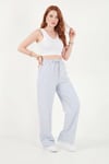 Pamuklu Belden Bağlamalı Yüksek Bel Geniş Paça Cepli Regular Fit Kadın Pantolon 668YP4760 BEBE MAVİ