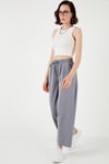 Pamuklu Belden Bağlamalı Yüksek Bel Geniş Paça Cepli Regular Fit Kadın Pantolon 668YP4760 GRİ