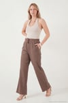 Pamuklu Belden Bağlamalı Yüksek Bel Geniş Paça Cepli Regular Fit Kadın Pantolon 668YP4760 KAHVE